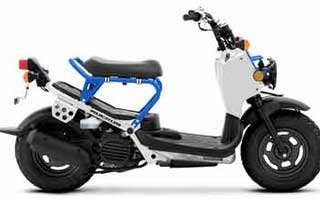 Moped Rentals - Photo of a white and blue Honda Ruckus for rent.